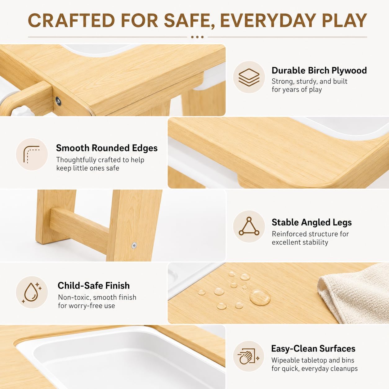 7-in-1 Wooden Sensory Table with Chairs for Toddlers, Kids Sensory Bin Table with Paper Roll, Double-Sided Tabletop for Sand & Water Play, Montessori Activity Tables for Kids, Natural