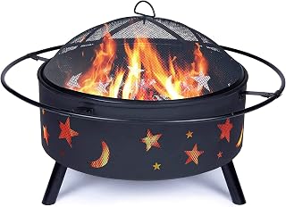 Creativity Fire Pits & Bowls, Outdoor Heaters & Bonfire Fire Pits, w/Spark Screen & Romantic Pattern, Portable Wood Burning Fire Pits for Patio Backyard Garden Beach Camping