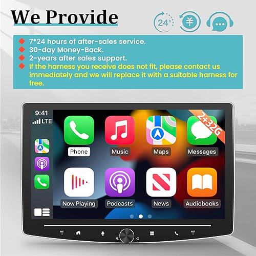 Miniatura 7 de 2+64G Estéreo de coche con pantalla táctil de un solo DIN con Apple Carplay inalámbrico y Android Auto - Radio de pantalla táctil Android de 10