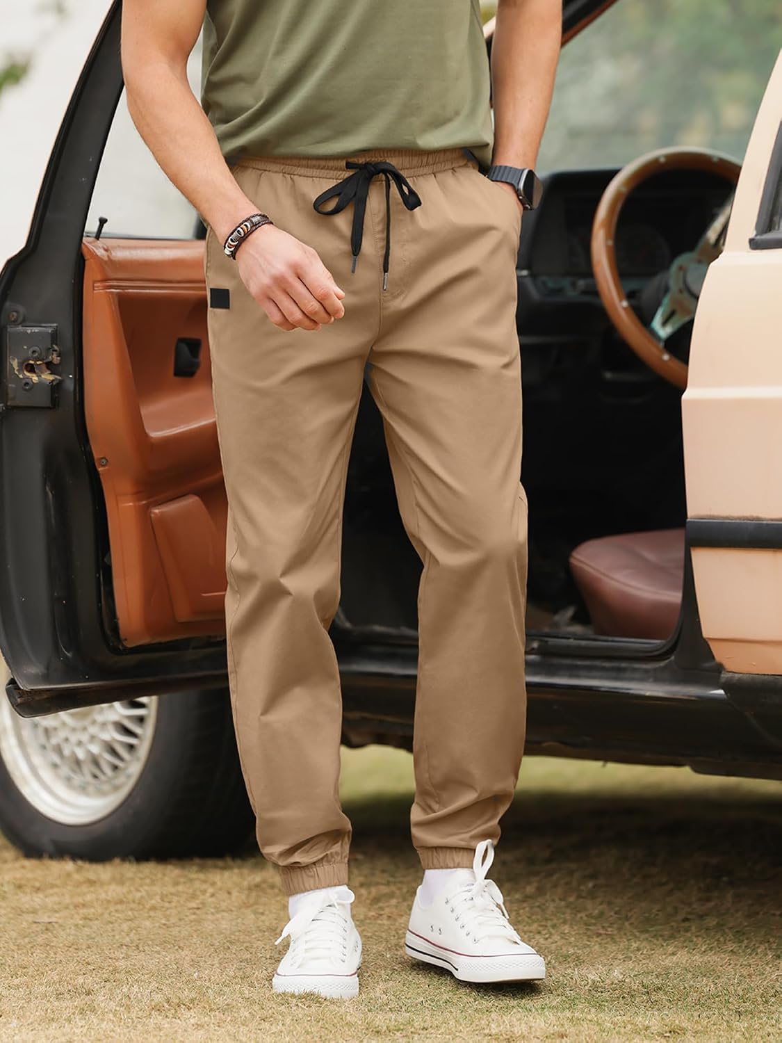 PLEPAN Mens Cotton Casual Cargo Joggers with 4 Pockets
