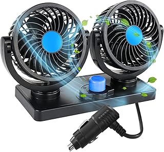 Chaohua Car Fan, 12 V Double Head Fan Car 360 Degree Rotatable with 2 Speeds Double Fan Suitable for 12 Volt Cars, Trucks, SUVs