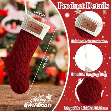 Personalized Christmas Stockings, Custom Christmas Stockings with Name, 18 Large Knitted Xmas Stockings Personalized, Ideal Gift Bag for Children, Family and Friends, Party Decoration
