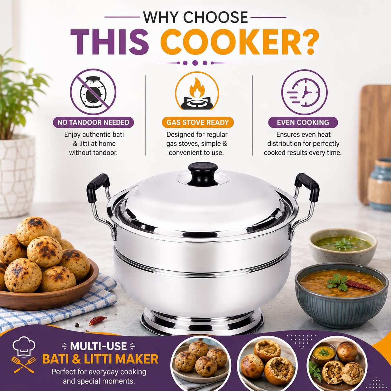 Stainless Steel Tandoor & Bati Cooker - Authentic Indian Flavors -4