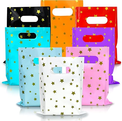Miniatura 2 de TOSPARTY 56 bolsas de plástico de colores surtidos, bolsas de recuerdo de fiesta, bolsas de golosinas estrelladas con asas para fiesta de