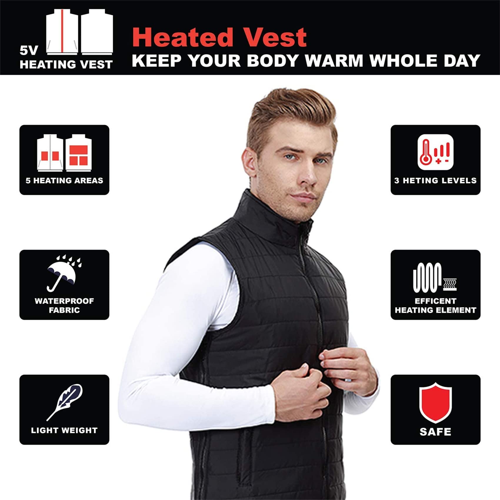 Chaqueta térmica con calefacción por USB for hombre y mujer, chaleco térmico de caza, chaqueta invierno unisex, cálido