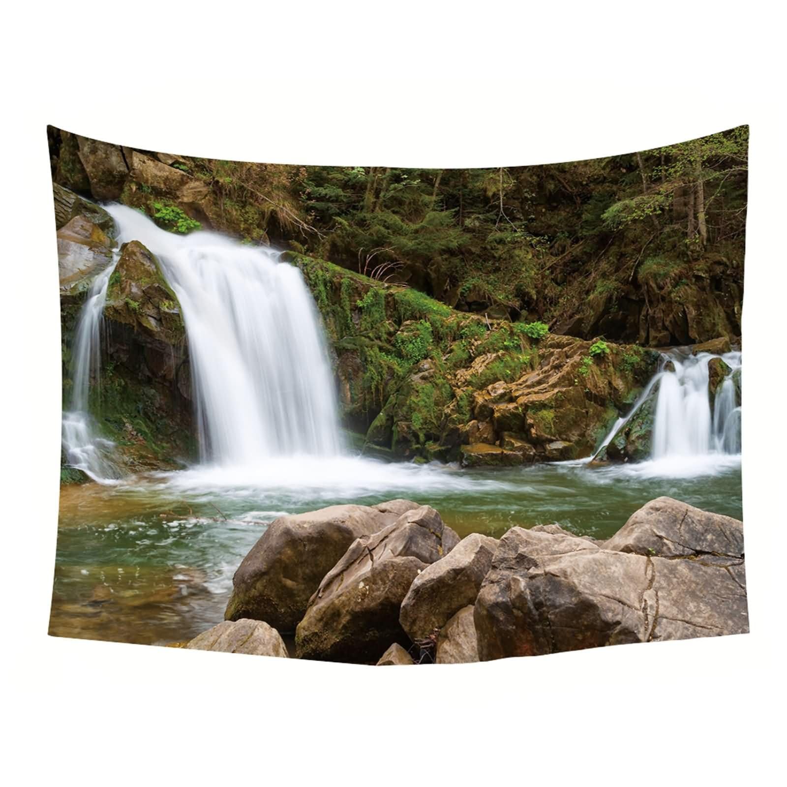 Homxi Tapiz Decorativo Sofá 240 x 220 CM,Paisaje de Cascada y Piedras Tapices Decorativos Sofa Poliester Marrón Blanco