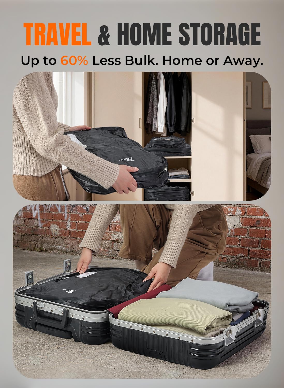 Vakuumbeutel für Reisen mit kabelloser Pumpe, 180° offener Reißverschluss, IP67 wasserdicht, wiederverwendbar, platzsparend, Kompressionsbeutel für Rucksack, Koffer (2 Stück + Pumpe)