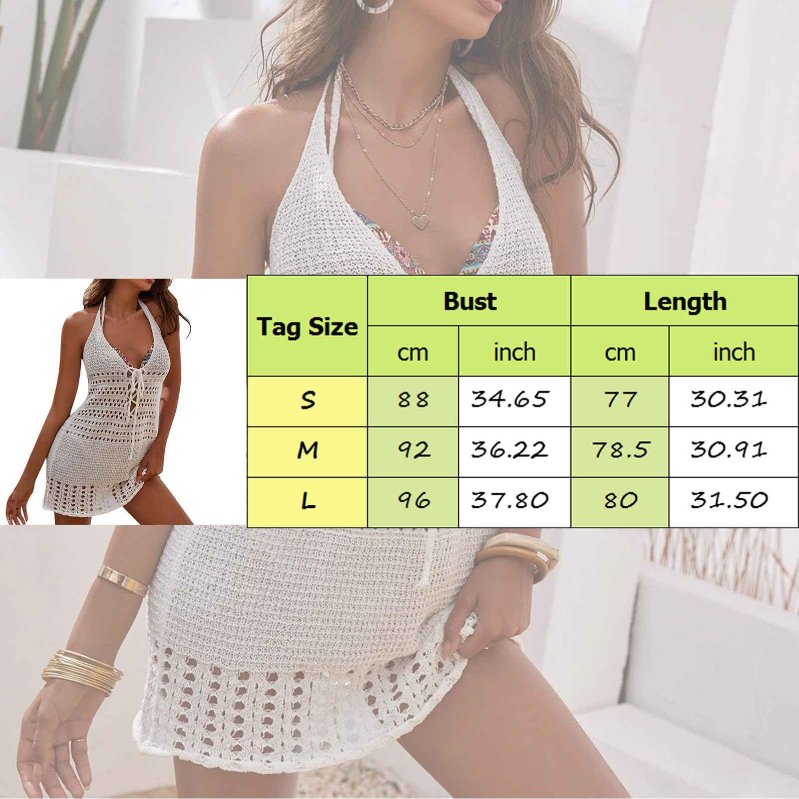 Strandkleid Summer Women's Swimwear Cover Up Sexy Hollow Tie Sleeveless Backless Beach Dress Bikini Cover Ups Sweater Strandkleider(M)