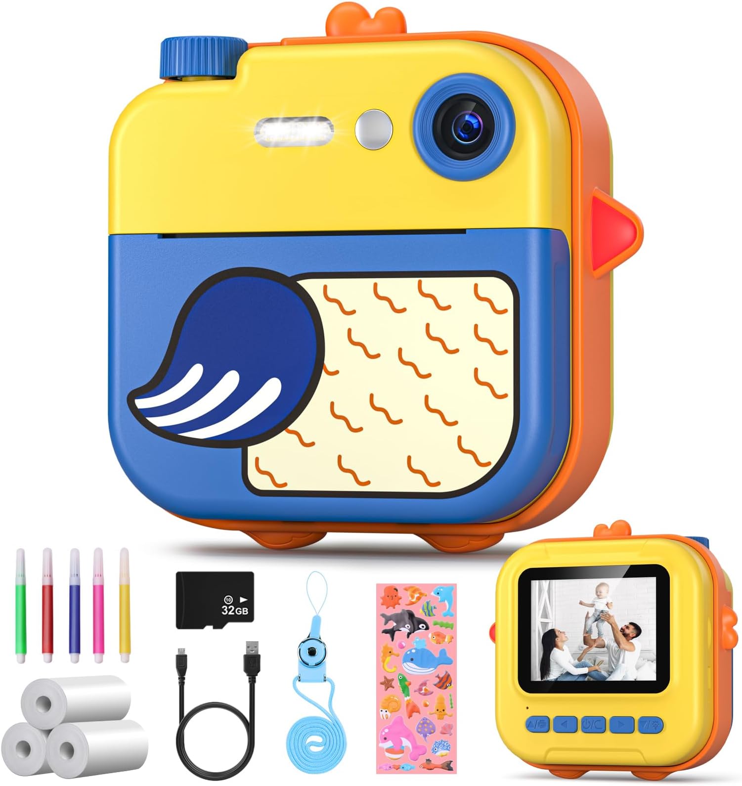 CNAPXAIA Sofortbildkamera Für Kinder - 2,4 Zoll Display Mit 32GB Karte & Druckfunktion