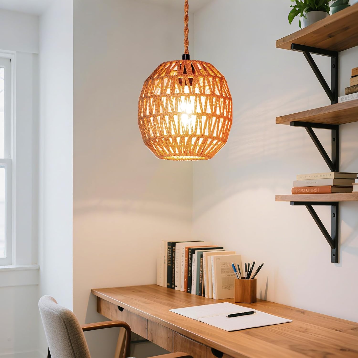 Small Lamp Shades For Table Lamps Hanging Light Boho Lamp Shades Wicker Lamp Shade for Floor Lamps, Rattan Lampshade for Hanging Lamp Wall Sconce Woven Plug in Pendant Light Egg Shade