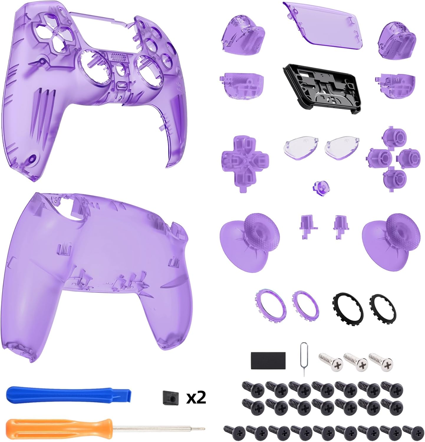 eXtremeRate Luna Redesigned Full Set Shell Buttons Touchpad Cover Compatible with ps5 Controller BDM-030 BDM-040 BDM-050, Clear Atomic Purple Replacement Top Bottom Case Compatible with ps5 Controller - Image 3