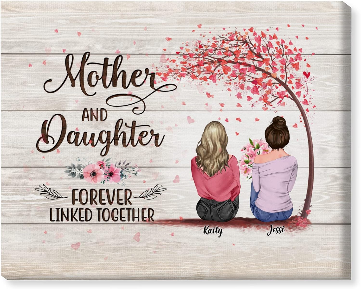 Gossby Personalized Mom Wrapped Canvas - Mother Daughter Forever Linked Together - Custom Gift for Mom from Daughter with Avatars Names - Mother Daughter Art Gift - Daughter to Mom Gift - 4 Sizes