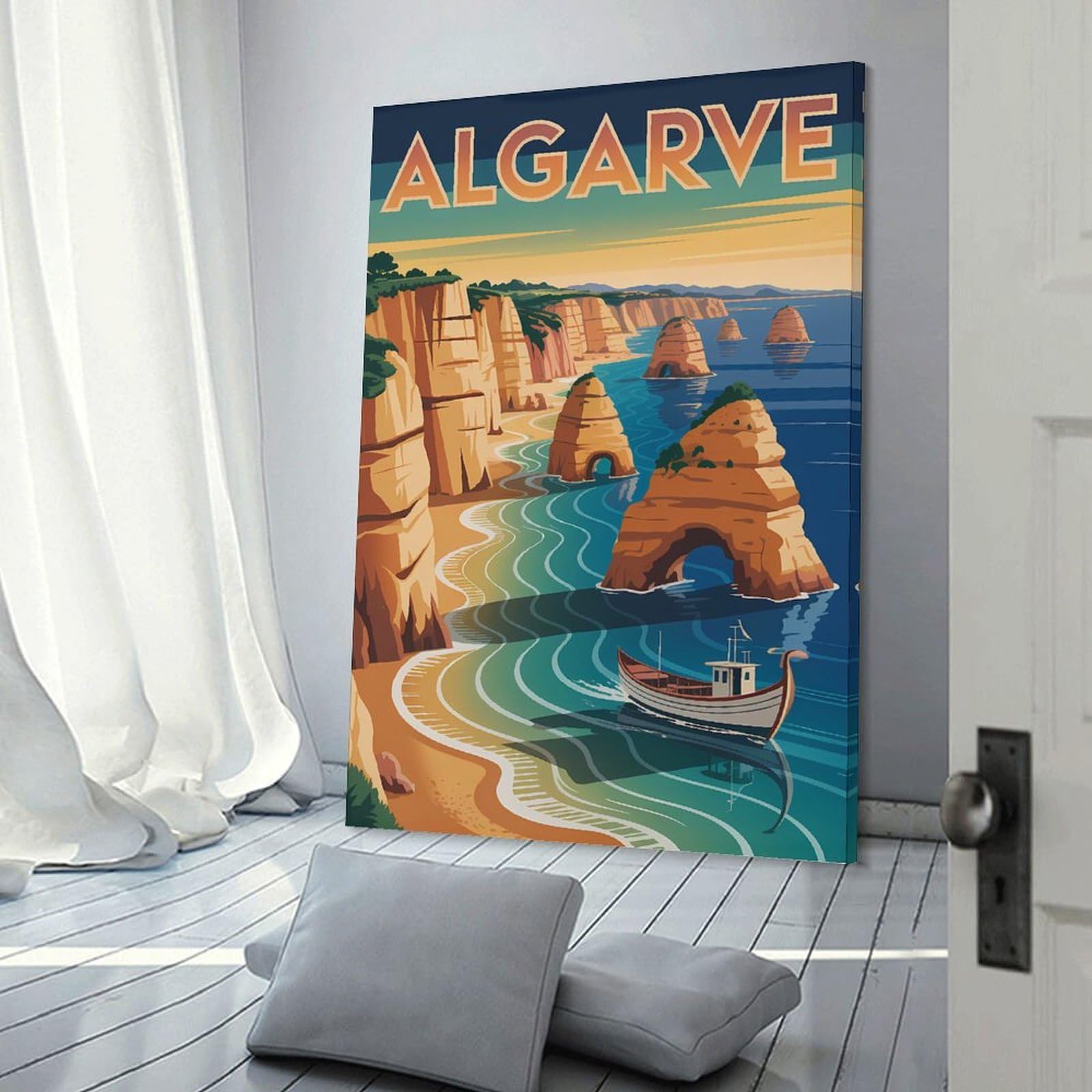 Junmoney Frame-Style-16-1 Algarve Coast Travel Canvas Wall Decor, 20X30inch(50X75cm), For Gallery Wall Decor And Room Displays, Wall Decor Suited To Curated Displays