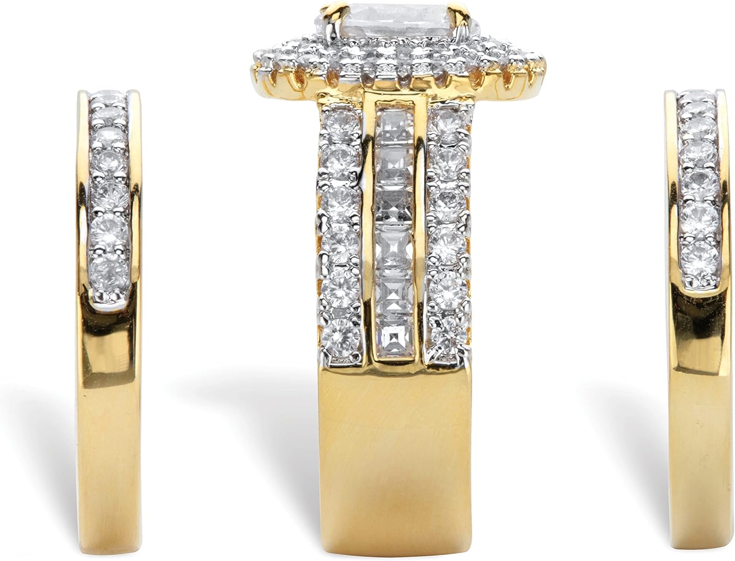 14K Yellow Gold over Sterling Silver Oval Cut Cubic Zirconia Double Halo Bridal Ring Set