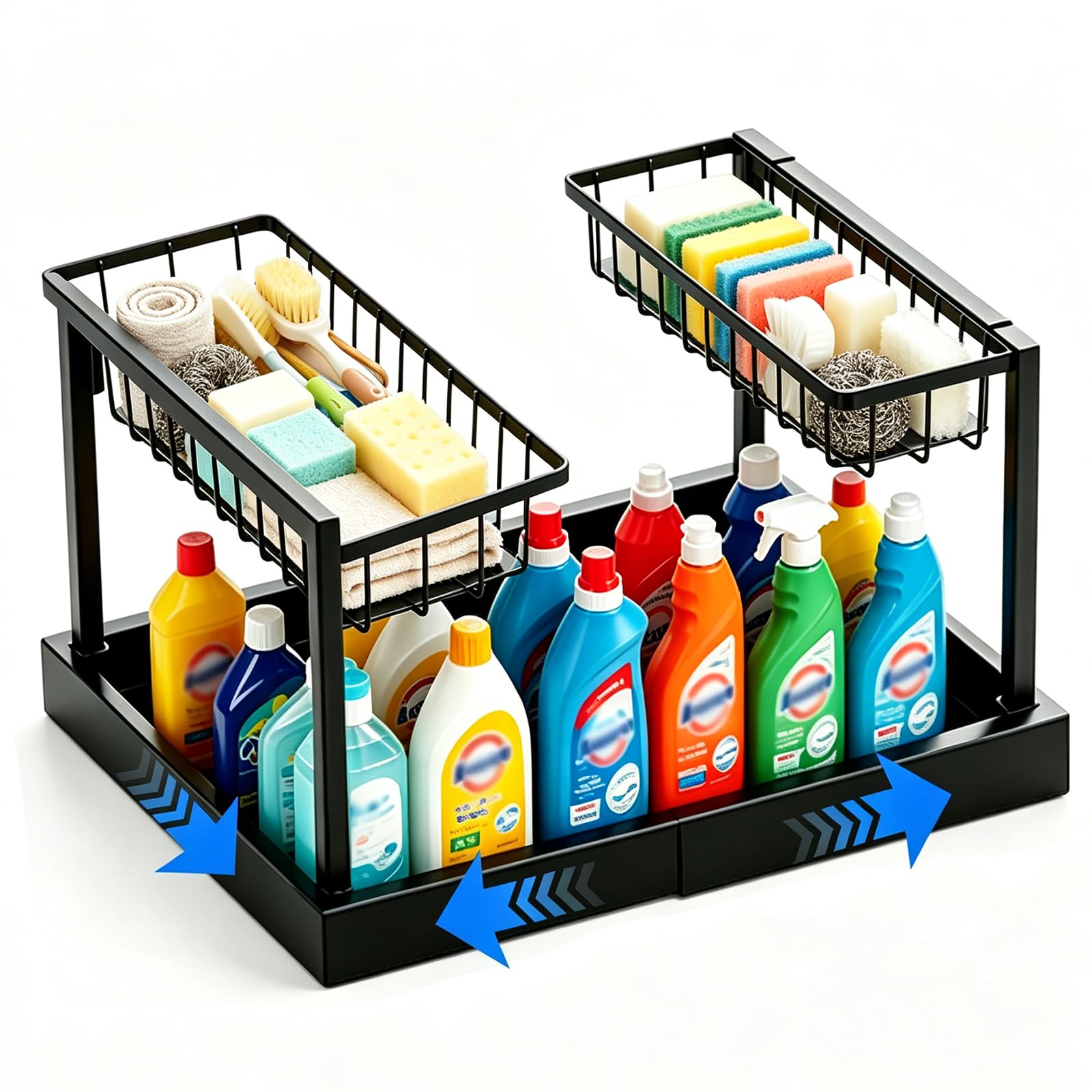 Organizzatore portaoggetti sotto il lavandino, organizer estraibile da cucina per sotto l'armadio, bagno