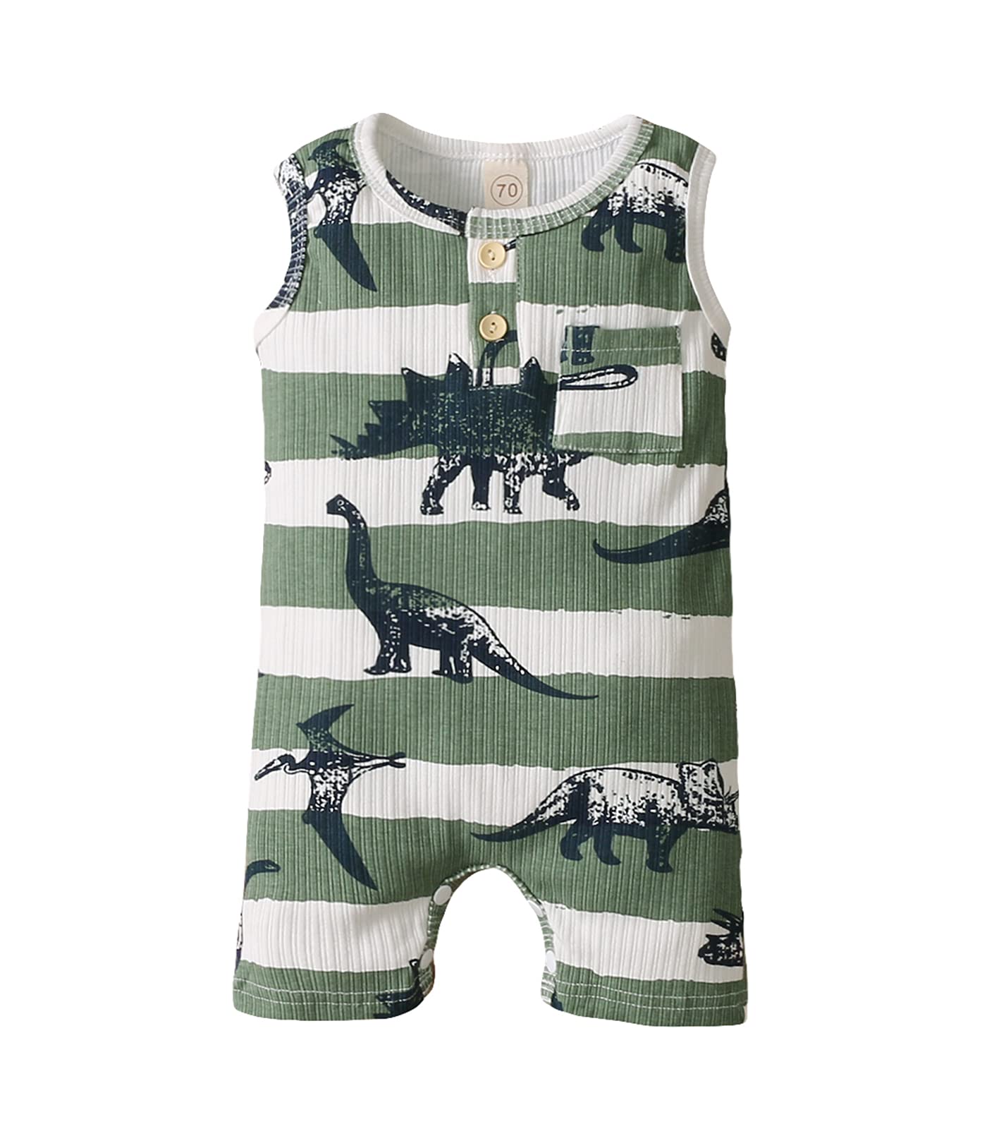 2PCS Newborn Baby Boy Jumpsuit Dinosaur Cartoon Print Romper Infant Summer Clothing 0-18M (Green, 6-12 Months)