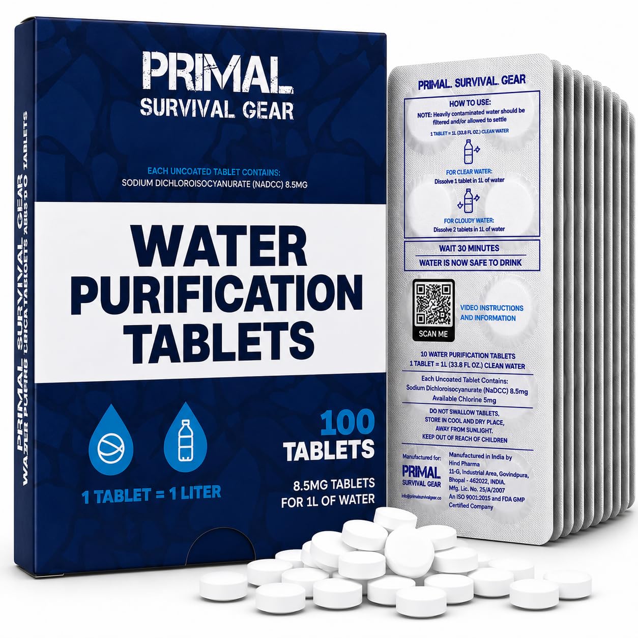 Water Purifier Tablets βWater Purification Tablets for Emergency Water - Hiking, Camping, Survival, Emergency β Drinking Water Filtration System Survival Tabs - Purificador De Agua - 1L - 100 Tablets