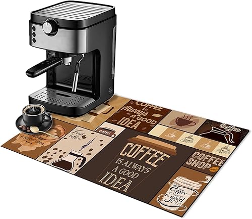 Tapete de secado de platos para encimera de cocina, tapete de café marrón acuarela con protección contra derrames para platos, cafetera y olla,