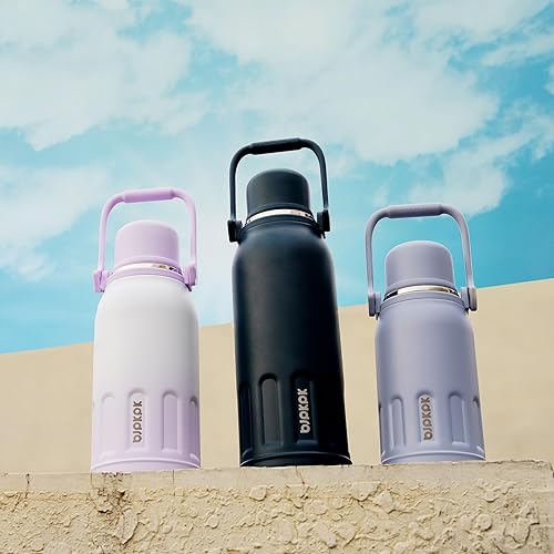 Miniatura 6 de BJPKPK Botella de agua aislada de acero inoxidable de 27 onzas con asa y tapa de taza, botella térmica de metal de viaje, perla morada