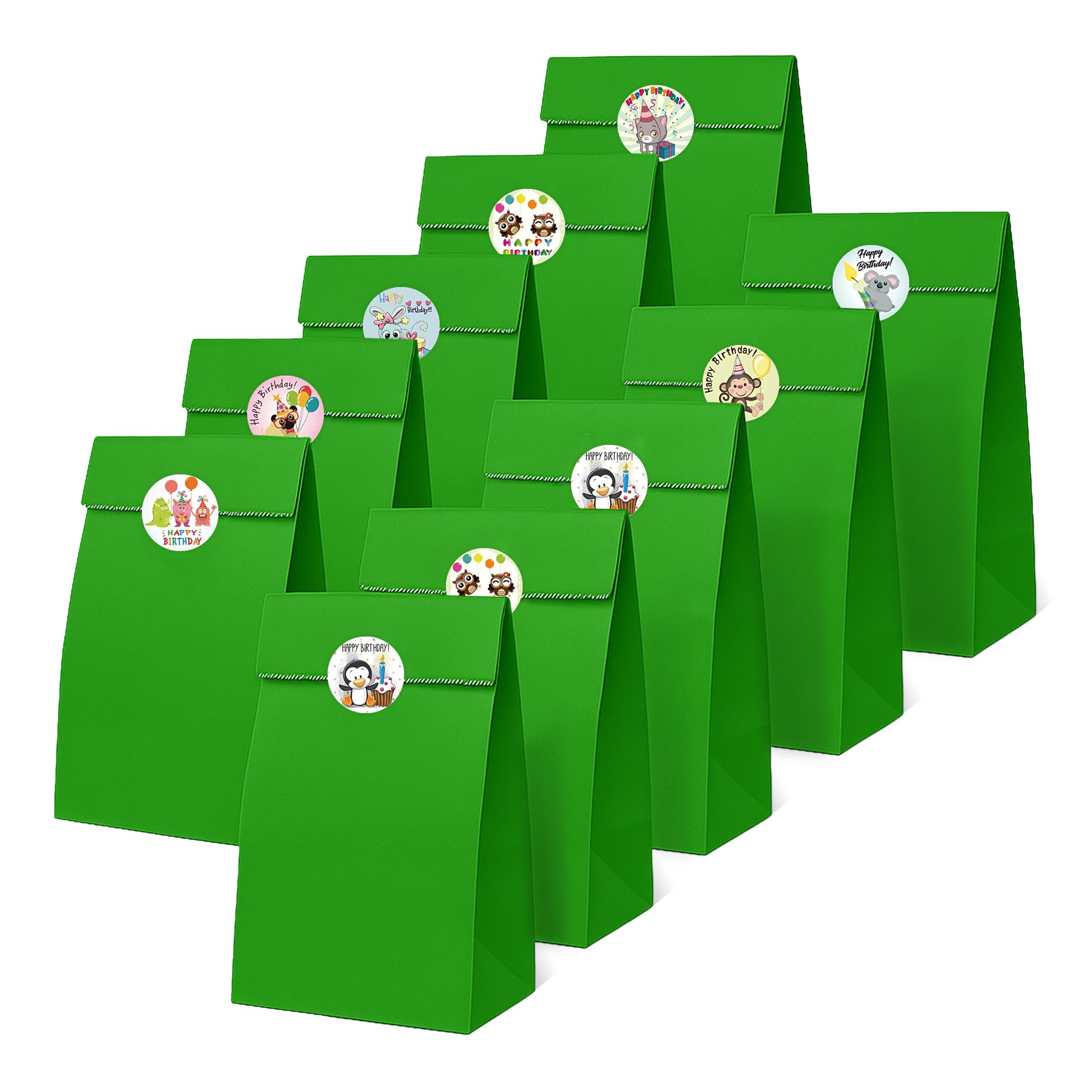 Thepaperbagstore 50 Green Paper Party Bags with Birthday Party Stickers