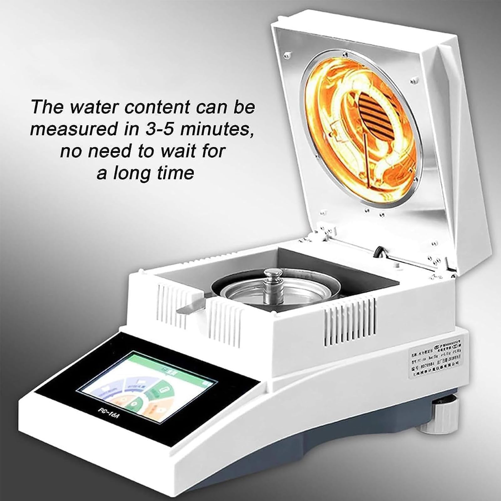 Halogen Moisture Analyzer, Grain Water Tester with LCD Display, Adjustable Heating Time, High Accuracy, USB Interface, Even Heating, for Grain, Mineral, Paper, Lab
