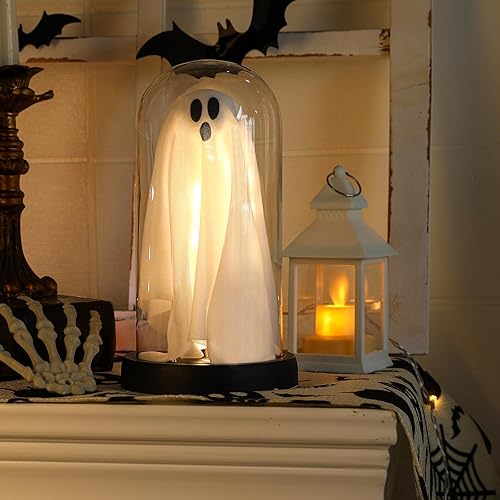 Halloween Decor-Halloween Decorations Indoor-Light Up Ghost in Glass Cloche-Cute Ghost