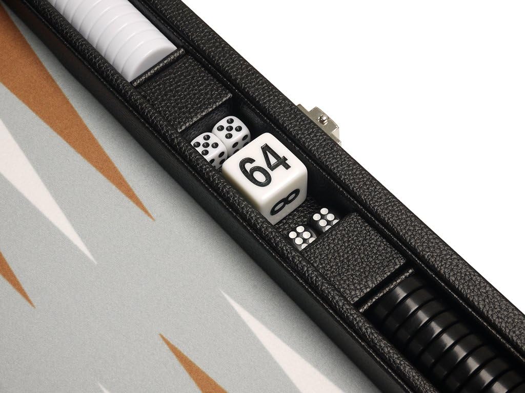 13-inch Premium Backgammon Set - Travel Size - Black Board, White and Rum Points