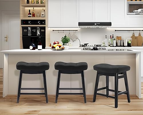 Miniatura 3 de Juego de 2 taburetes de bar negros para encimera de cocina, taburetes de bar modernos con asiento tapizado de piel sintética sin espalda y patas de