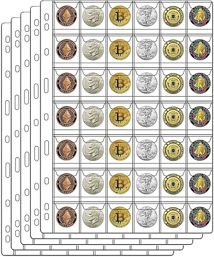 Páginas de monedas de 42 bolsillos para coleccionistas, páginas estándar de colección de monedas de 9 agujeros que se adaptan a la mayoría de