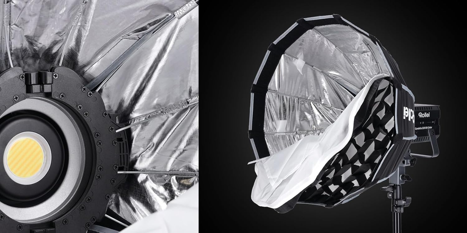 Close-up of the Rollei Quick-Parabol 45 cm Softbox interior and Bowens mount