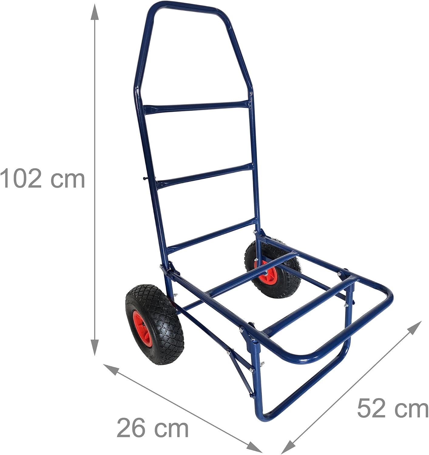 Relaxdays transport trolley, foldable, H x W x D: 102x50x37 cm, pneumatic tyres, up to 80 kg, steel, blue