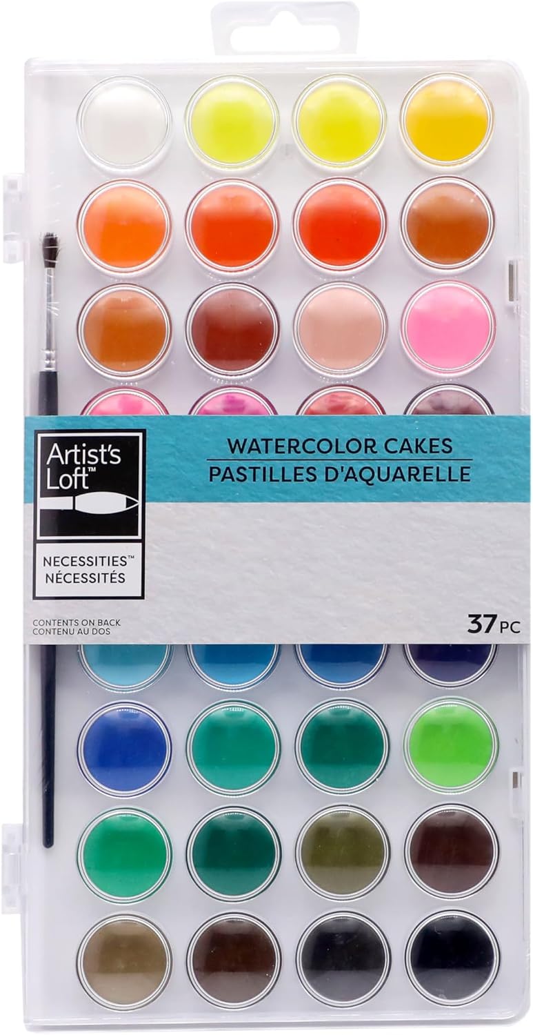 Artist's Loft 36 Color Watercolor Pan Set with Natural Hair Brush Necessities - Watercolor Set for Students, Teachers, Artists - 1 Pack