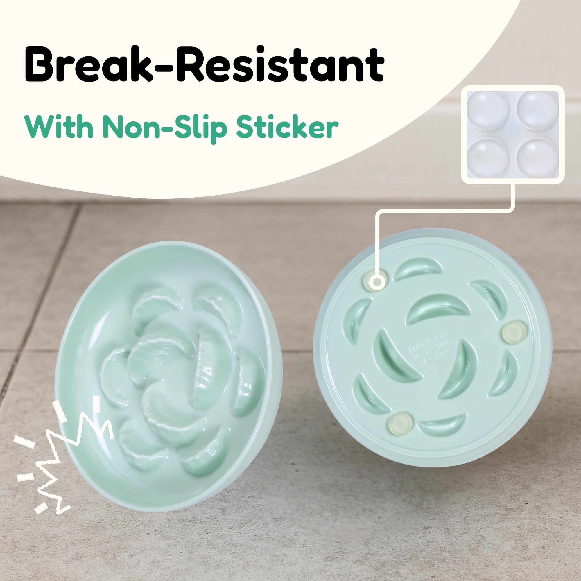2 Pcs Cat Slow Feeder Bowl for Dry & Wet Food - Unbreakable Melamine Cat Food Plates for Slow Eating - Puzzle Feeder Bowl - Whisker Friendly & Dishwasher Safe & Non Slip Design (Blue + Green) - image 7