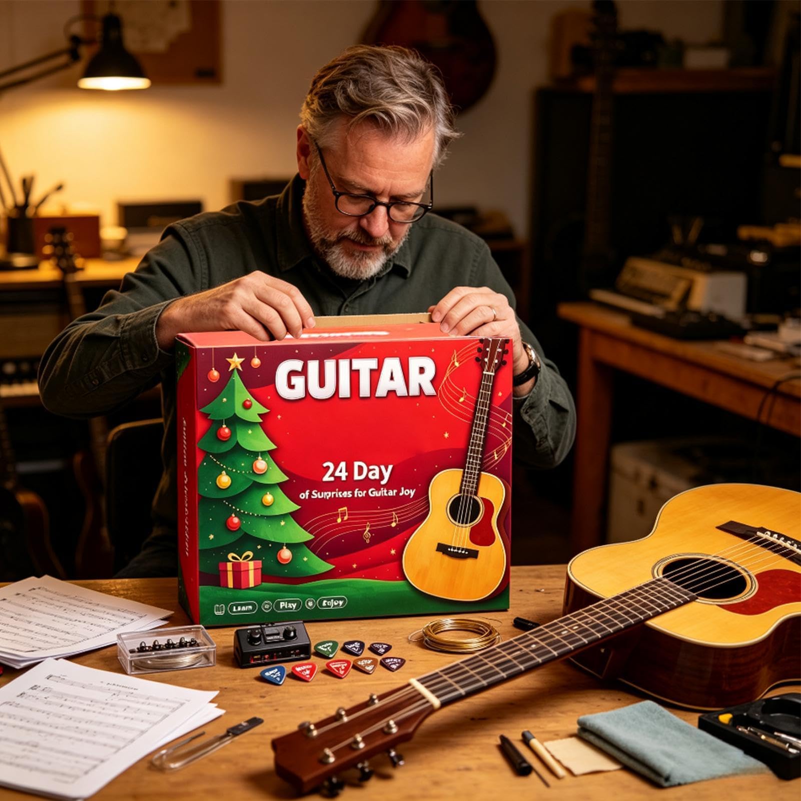 Calendario natalizio per conto alla rovescia con chitarra 2026, 24 giorni