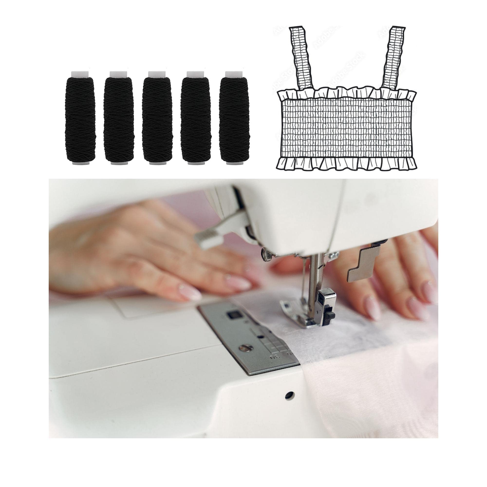 4 elastici neri bianchi per cucire, filo elastico con 2 aghi, per tagliare la bobina elastica, filo elastico, corda elastica per cucire vestiti a maglia (bianco, nero
