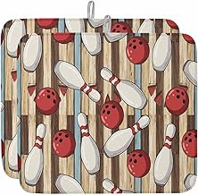 Cartoon Bowling Dish Drying Mat for Kitchen Counter, Microfiber Dishes Drainer Mat Rack Pad, Modern Funny Balls Sports Wood Grain Absorbent Dish Bottle Drying Mats, 16"x18", 2 Pack