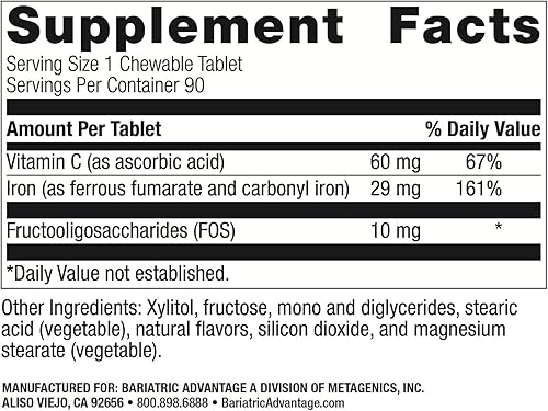 Miniatura 2 de Bariatric Advantage Hierro masticable 29 mg para pacientes de cirugía bariátrica Vitamina C Sin sabor metálico Suplemento de fumarato ferroso y