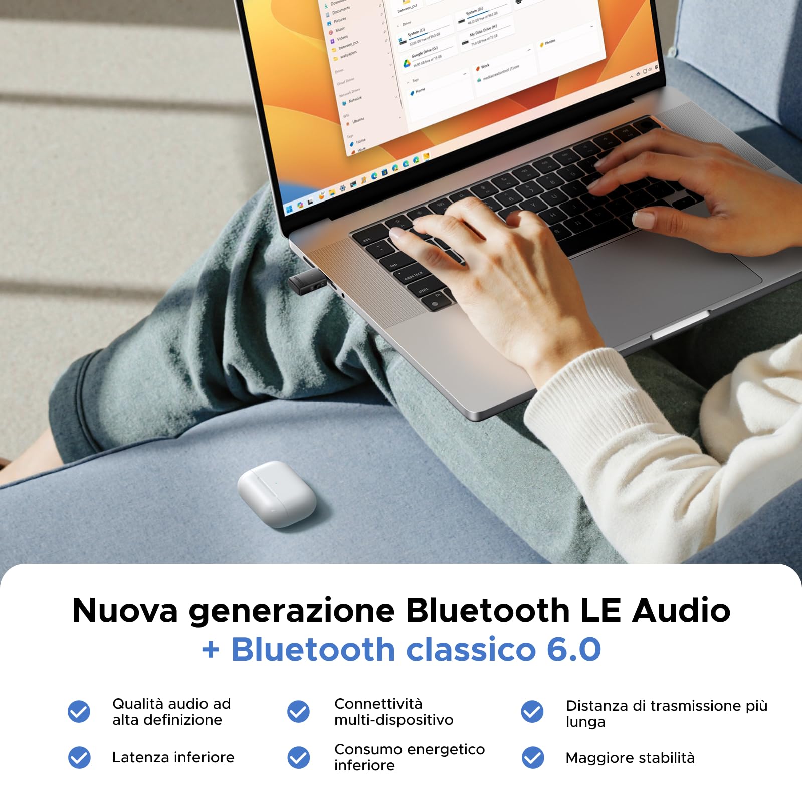 UGREEN LE Audio USB C Trasmettitore Bluetooth 6.0 Adattatore Audio aptX AD Supporta Auracast Unicast Adaptive HD Bassa Latenza Type C per Switch 2/Switch PS4 PS5 Pro Console di Gioco PC Mac Plug Play