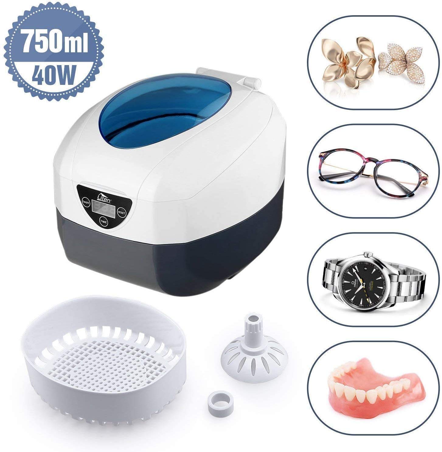 Uten Pulitore Ultrasuoni 750ml, Lavatrice Ultrasuoni in Acciaio Inox, Detergente ad Ultrasuoni per Uso Domestico, Vaschetta Ultrasuoni Pulitore Ultrasuoni Portatile per Occhiali Gioielli Orologi