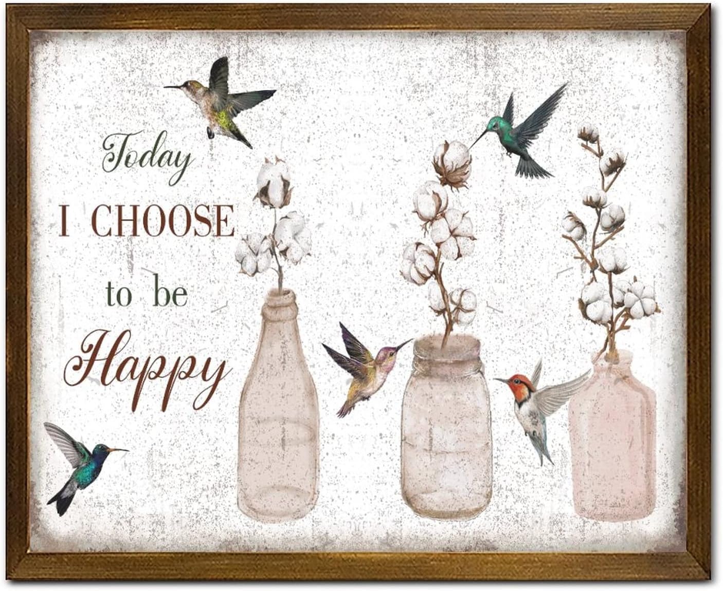 Today I Choose to Be Happy Wooden Framed Sign Hummingbird Kapok Flower in Vase Wooden Art Wall Rustic French Floral Wall Decor Hanging Plaque Sign for Laundry Room Bathroom Bedroom Home 16x20 Inch