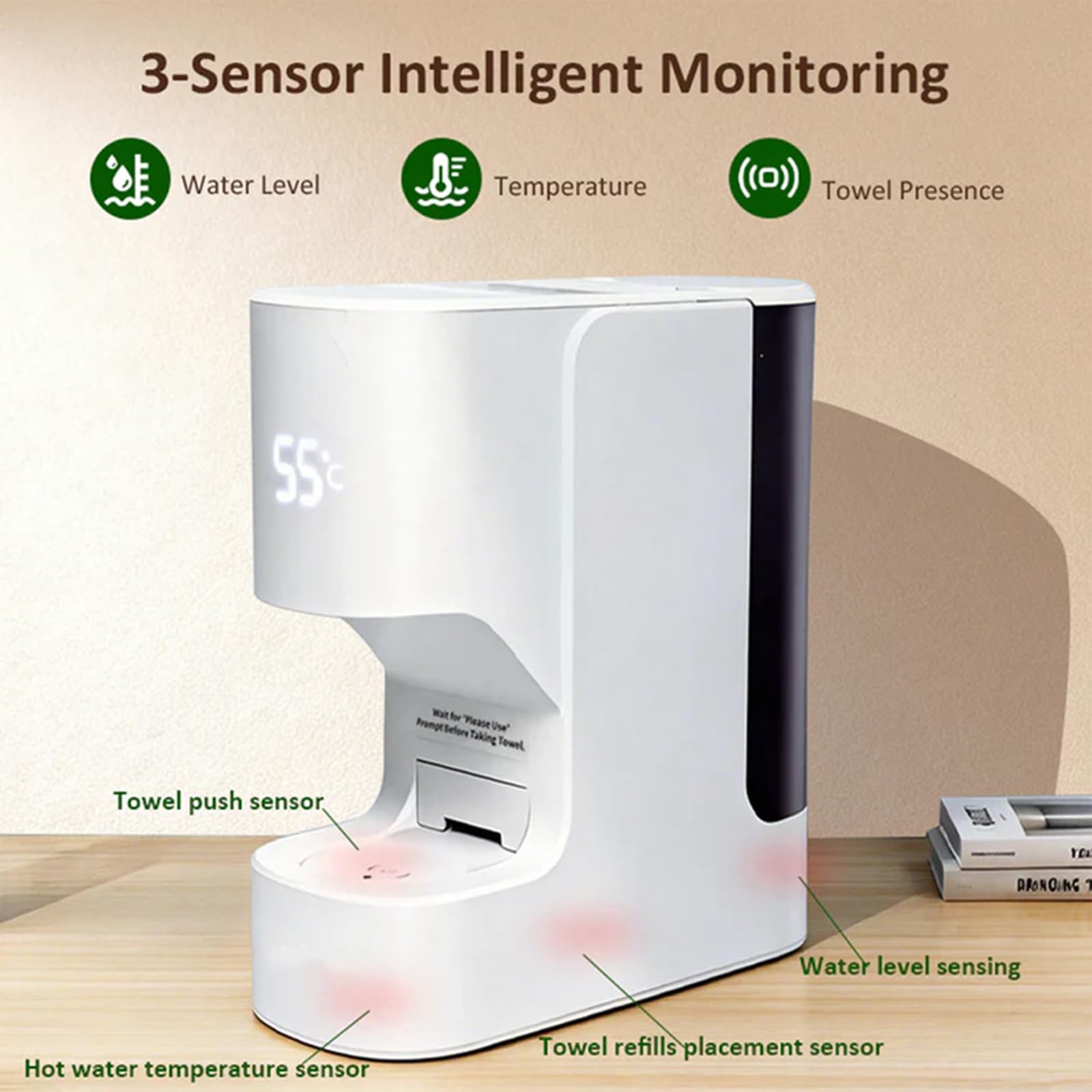 Spender für warme Handtücher – Automatischer Handtuchwärmer für Einwegtücher, 55°C Konstanttemperatur, Heizgerät für Kompresstücher, Smarter EIN-klick-Start für Spa, Gesichtsbehandlungen (1,B)