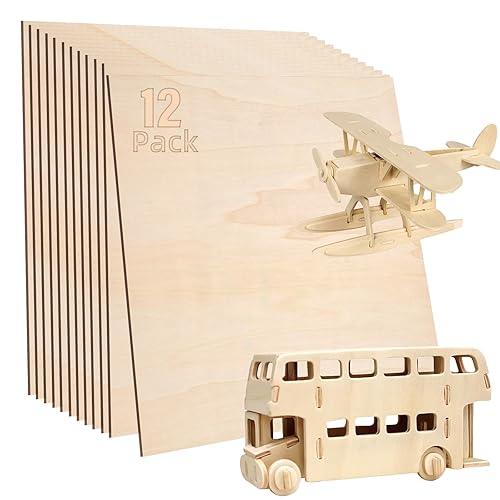 Paquete de 12 hojas de tilo de 18, 0.118 in de tilo para corte láser, hojas de madera sin terminar de 12 x 12 pulgadas para grabado, manualidades,