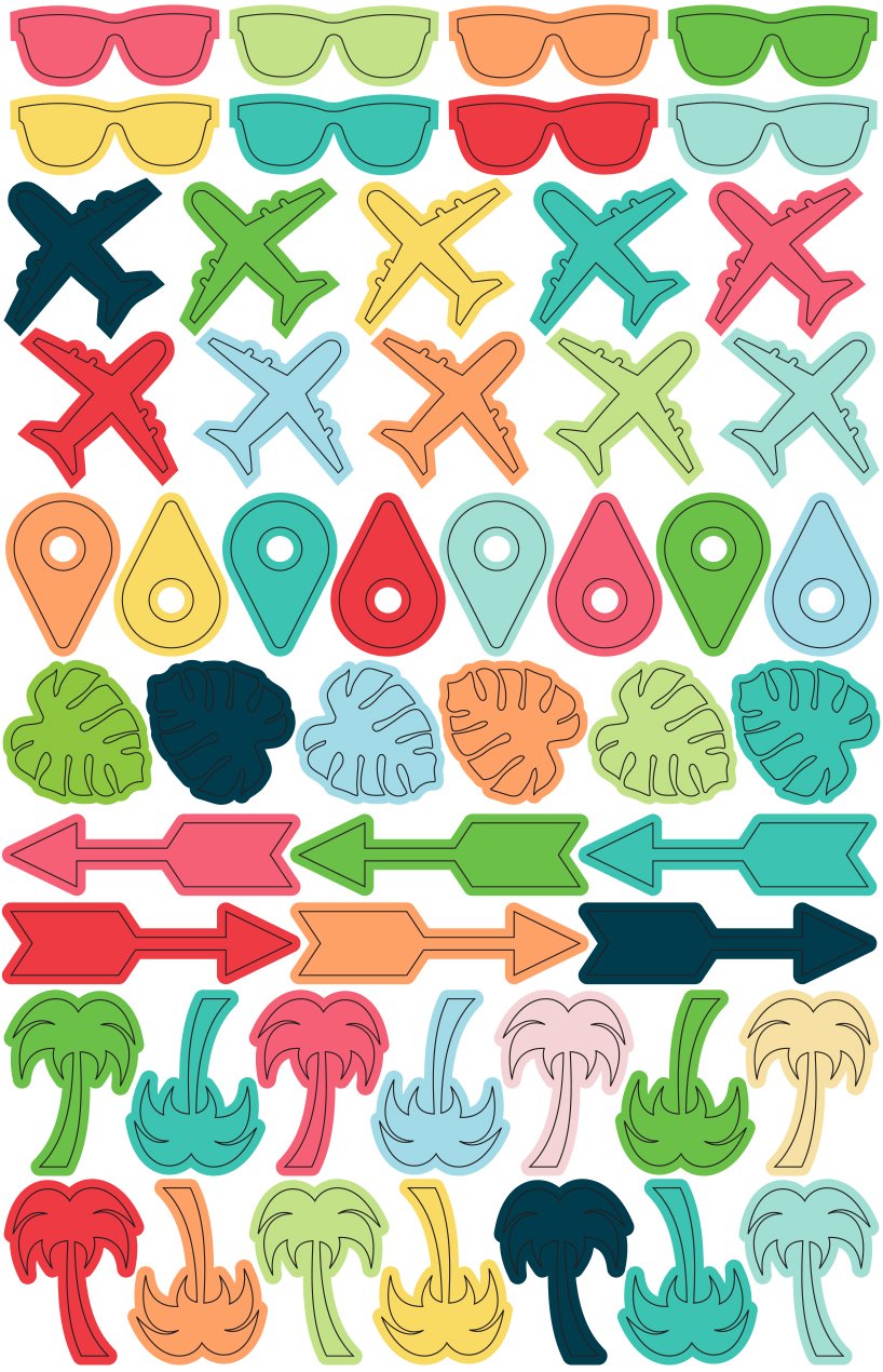 DRAEGER PARIS 1886 Toga Tropical Paradise – Juego de 52 Mini Pegatinas, plástico, Multicolor, 7 x 11 x 0,3 cm