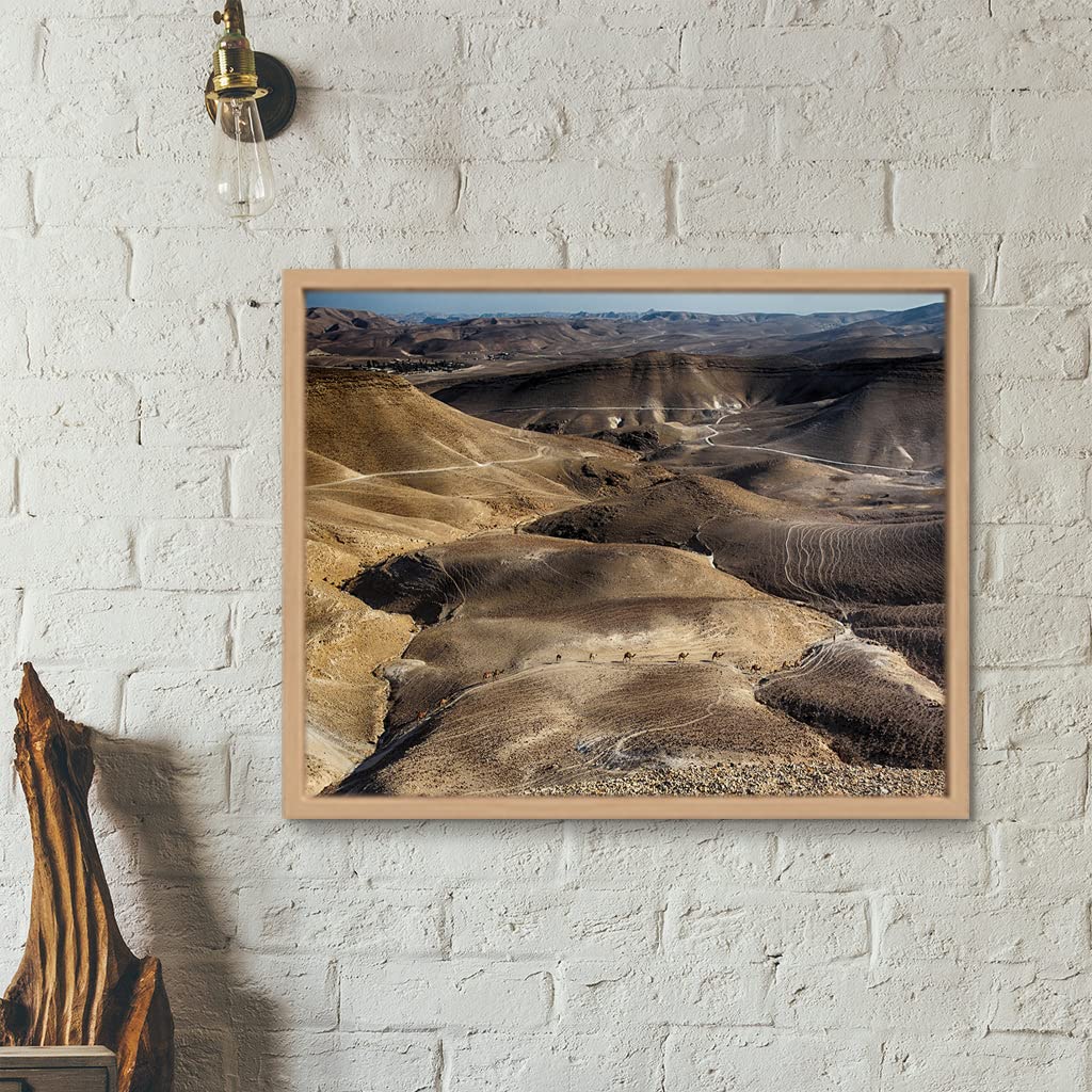 VERRE ART Printed Framed Canvas Painting for Home Decor Office Studio Wall Living Room Decoration (22x14inch Wooden Floater) - dead-sea-caravan-camel-red-brown