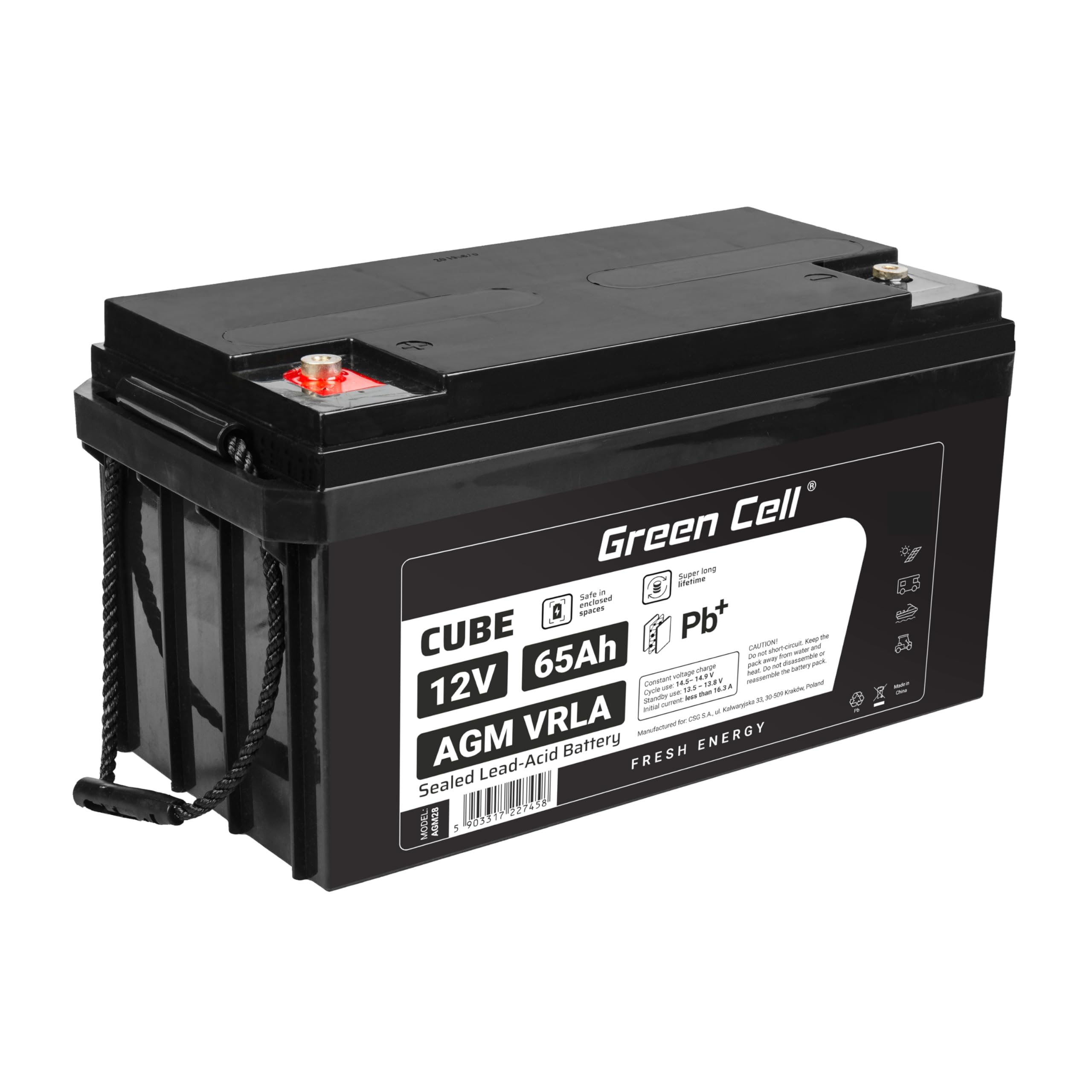 Green Cell® AGM 12 V 65 Ah akumulator z włókniny VRLA ołowiowy akumulator ołowiowy, akumulator ołowiowy, akumulator zastępczy, akumulator zasilający, odporny na cykle bezobsługowy, solarny napęd do