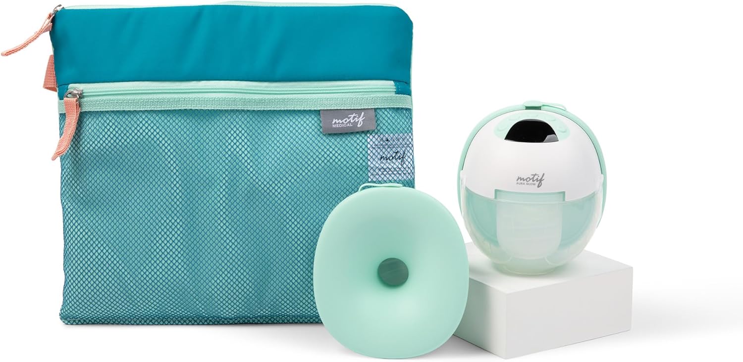 Motif Medical Aura Glow Hands-Free Breast Pump for Breastfeeding - Portable Breast Pump w/Inbuilt Nightlight & Wet-Dry Bag - Lightweight, Wireless Hospital Grade Pump w/ 5 Flange Sizes