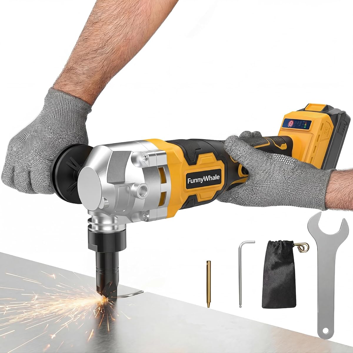 Cordless Metal Nibbler Compatible with Dewalt 20V MAX Battery(No Battery)18 Gauge Electric Nibbler with Assist Handle & 2 Blades, 3000RPM Brushless Motor for Stainless Steel, Aluminum