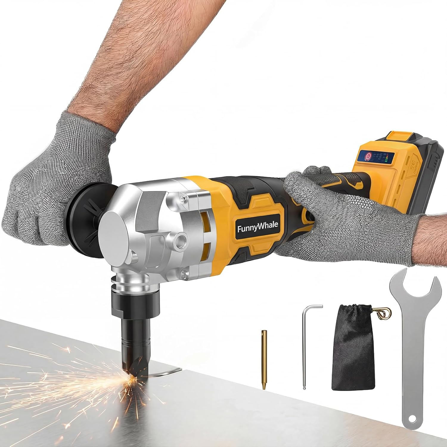 Cordless Metal Nibbler Compatible with Dewalt 20V MAX Battery(No Battery)18 Gauge Electric Nibbler with Assist Handle & 2 Blades, 3000RPM Brushless Motor for Stainless Steel, Aluminum