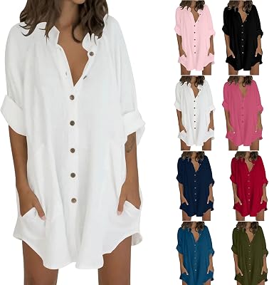 Chemisier Femme Chic et Élégant Chemise en Lin Respirant Haut Décontracté Couleur Unie Chemisiers et Blouses T Shirt Manche Longue Grande Taille Tunique Longue Blouse Casual Liquette