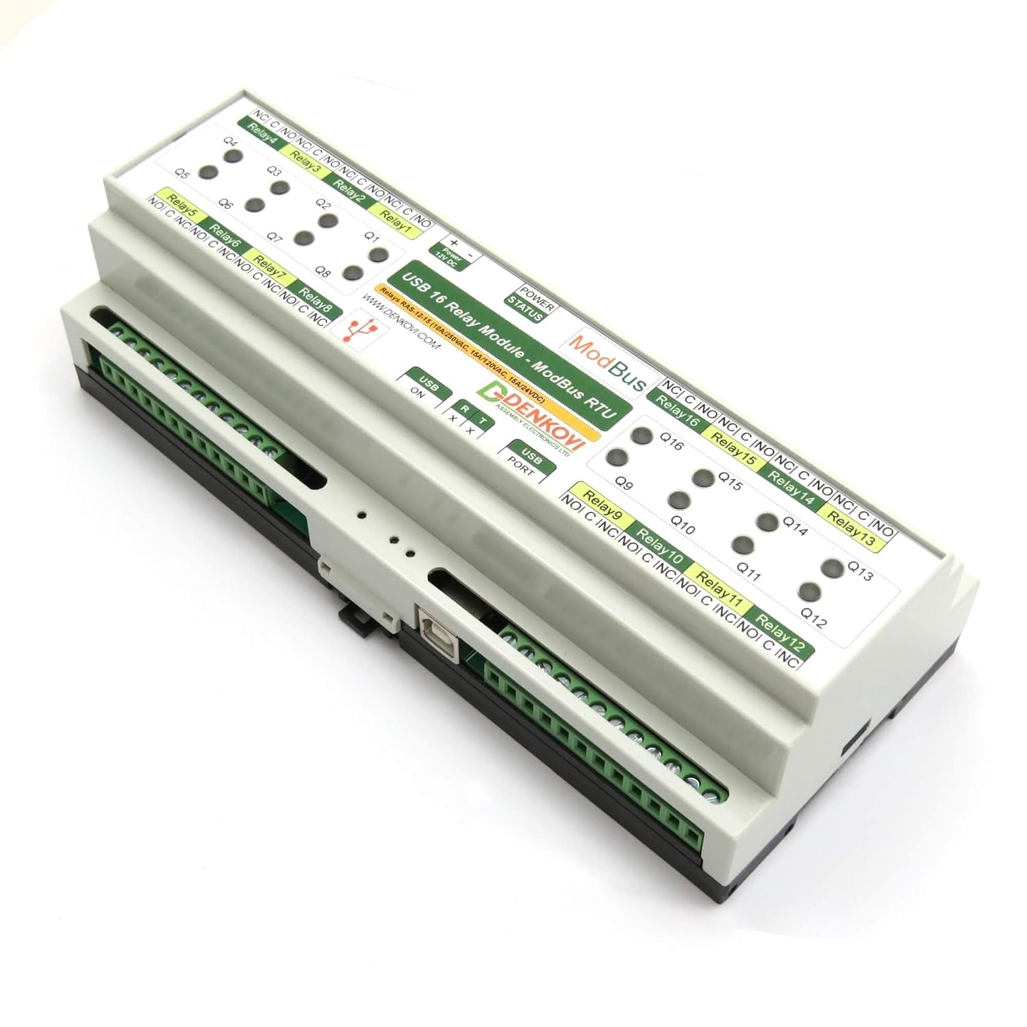 USB 16 Relay Module - ModBus RTU, Timers, DIN Rail Box, 12VDC
